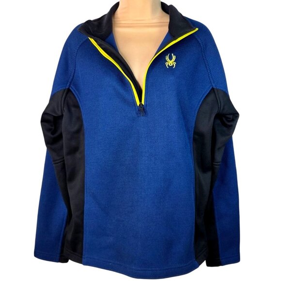 Spyder Outbound Active Mens Blue & Black Fleece Pullover Sweater Waffle Knit Med - Picture 3 of 7